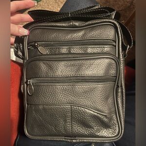 NWT Black Leather Men's Messenger Bag